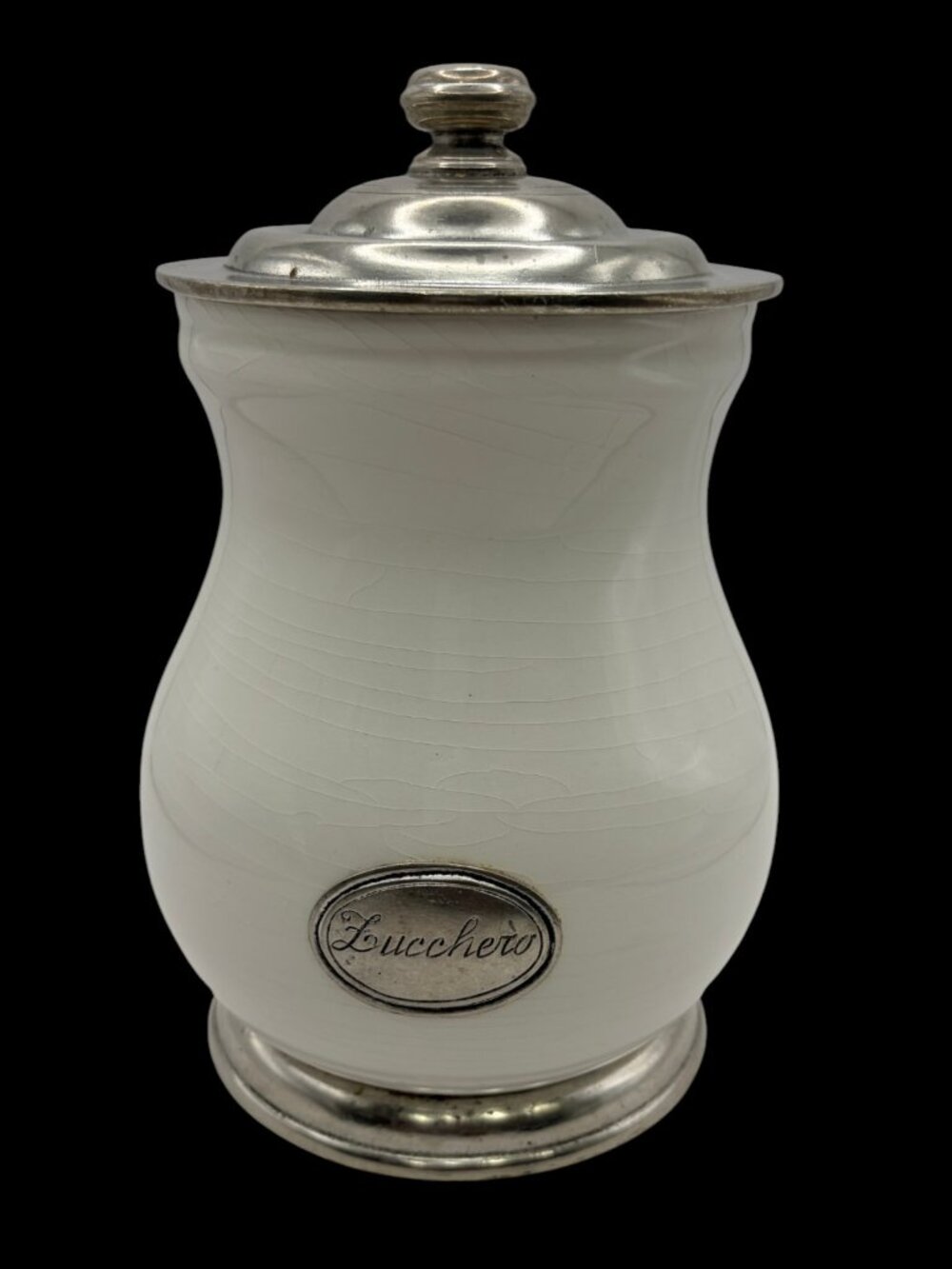 Arte Italica Lucchero White Ceramic Sugar Canister Pewter Lid Made in Italy 9" - Picture 2 of 14